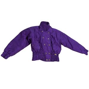 Vintage‎ Fera Womens Ski Jacket Purple Gold Buttons Full Zip Front Mock Neck 10